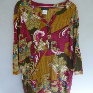 Ulla Popken colorful cotton notch neck tunic  top 18 20 1X 2X